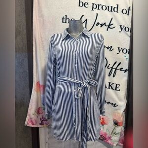 Forever 21 Button-down Striped Shirt Dress, Black/White, Size XL